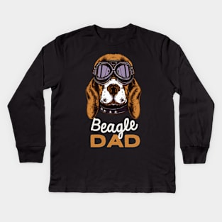 Beagle Dad Vintage Pilot Dog Owner Retro Dog Father Kids Long Sleeve T-Shirt